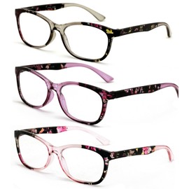 V.W.E. 3 Pairs Women Comfortable Lightweight Reading Glasses - Clear Lens Readers - Mosaic Art Translucent Temple 7016 (Black/Pink/Purple, 2.50, multiplier_x)