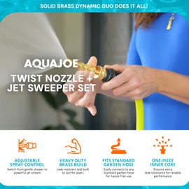 Aqua Joe SJI-4BHNC Ultimate Solid Brass, Heavy Duty, Indestructible Series, Adjustable Twist Nozzle and Bonus Jet Sweeper Nozzle, Brass