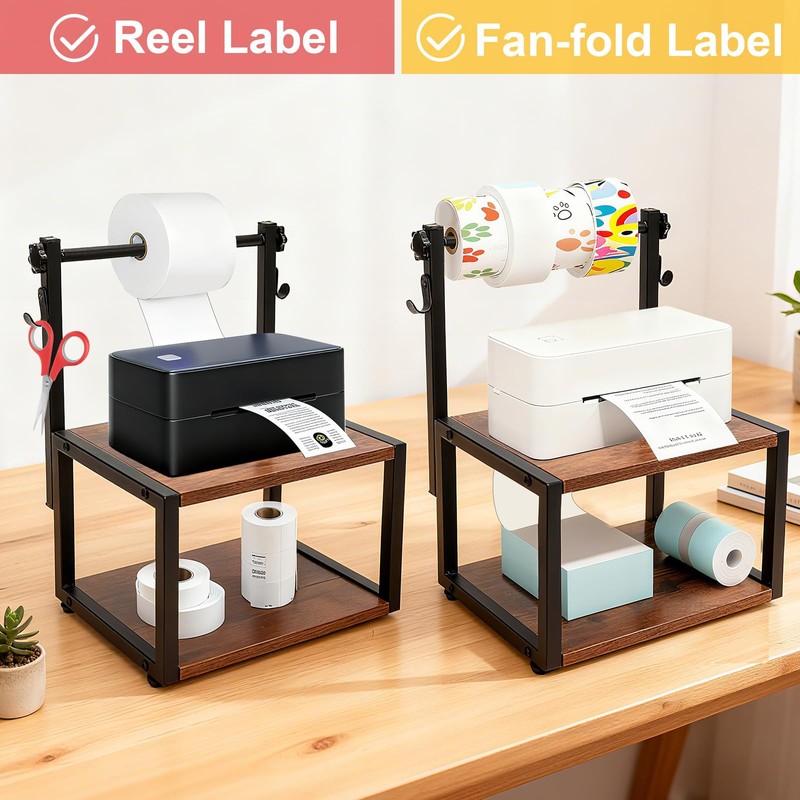 Wooden Thermal Printer Stand for Roll and Fan-Fold Label Holder,