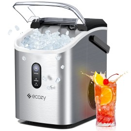 Ecozy Home Nugget Countertop Ice Maker Chewable 33 Lbs Daily Output Stainless Steel Self-Cleaning Ice Machine with Ice BagsVoltage (V): 115V/60Hz, color: Stainless Steel