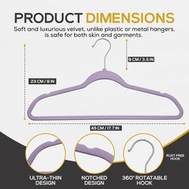 Techzoo Premium Velvet Hangers 50 Pack Ultra Thin Non Slip Adult Felt Space Saving Suit Hanger for Closet Heavy Duty Coat Pants Jackets Dress Hangers 360° Swivel Hook Hold Upto 10 lbs Purple Hangers