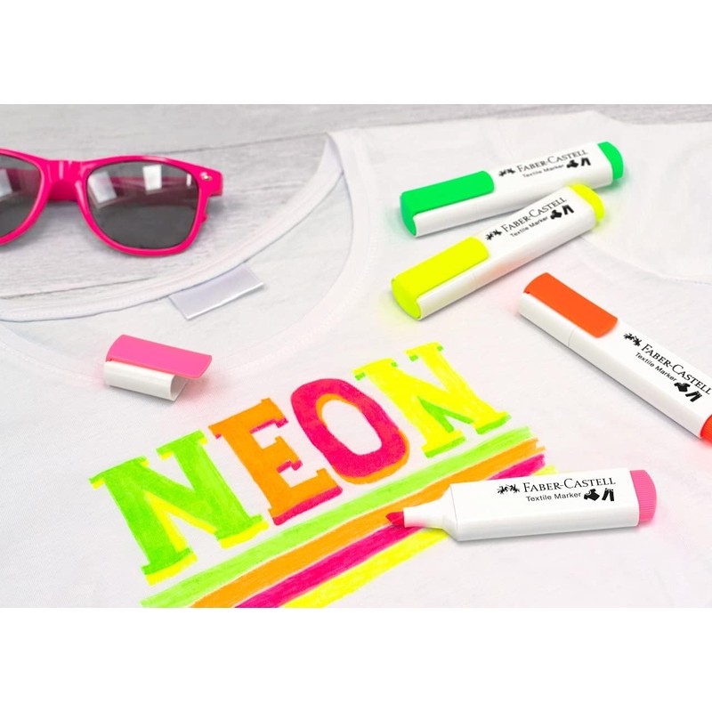 Faber-Castell Textile Marker, Neon Orange, 1mm, 2mm, and 5mm Tips,