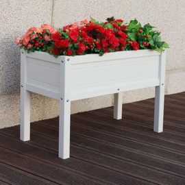 BIVODA HDPE Raised Garden Bed, Elevated Planter Box with Legs, Outdoor All-Weather Garden Box for Seeds, Herb, Flower, Vegetables (White)