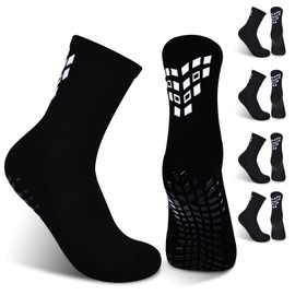 Gogogoal Anti-slip Grip Soccer Socks Men Boy Cushioned Breathable Non-Slip Athletic Sneaker Crew Sokcs for Football Rugby Pilates 5-7.5 Black M 4 Pair