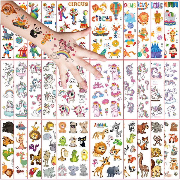30 Sheets Tattoos for Children, Unicorn Animal Circus Theme, Waterproof Temporary Tattoos, Boy Girl Stickers, Children's Birthday Gift Bags, Party Bags, Fun Play, Festival