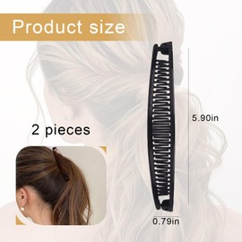 2 Pcs Banana Hair Clips, Twist Wave Pair Comb, for Thick and Fine Hair, Long Stretchy Double Comb Bananas Clip for Women, Strong Grip Barrette Hair Accessories (Banana Hair Clips)