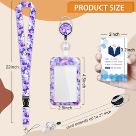 Blue Purple Butterfly Lavender ID Badge Holder Lanyard and Retractable Badge Reel Clip Name Card Vertical ID Protector,for Women Girl