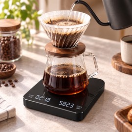 Digital Coffee Scale for Pour-Over Brewing – 3kg Capacity, 0.1g Precision & Built-In Timer for Home Coffee Setup