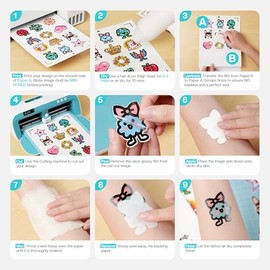 Likcut Papel para Tatuajes Temporales Imprimible - 8.5"x11" para Impresora de Inyección de Tinta, Kit de 10 Hojas para Tatuajes Personalizados en Casa