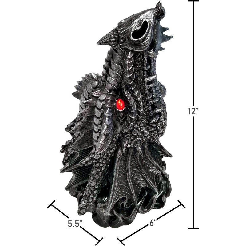 DWK 12-inch Puff Gothic Medieval Mythical Dragon Head Incense Burner
