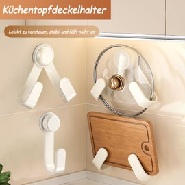 MFMYEE Rotating Pot Lid Rack with Suction Cup, Adjustable Wall Mounted Pot Lid Rack, Punch-Free Chopping Board Shelf for Home Kitchen, Multifunction Hook for Chopping Board Shelves (White)