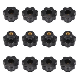 MOROBOR Star Knob M5 Knurled Thread Clamping Knob, 12pcs Black Plastic Through Hole Set Brass Female Threaded Nut, Screw-On Handle Clamping Knob for Mechanical Equipment