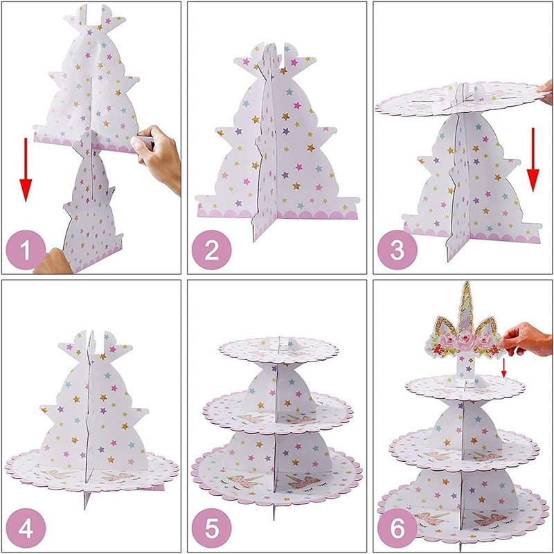 BJH 3 Tier Cupcake Stand Unicorn Cupcake Display Holder for