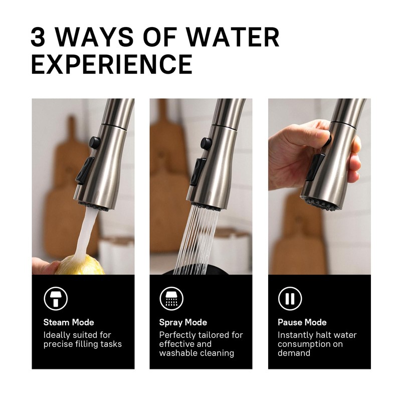 WEWE Kitchen Faucet with Pull Down Sprayer, Brushed Nickel Kitchen
