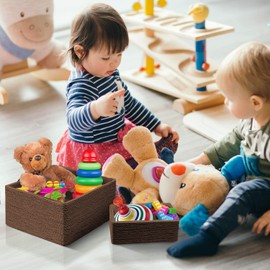 Sorbus Juego de 4 cestas de almacenamiento, cestas tejidas apilables, cajas de papel para maquillaje, baño, suministros de oficina, dormitorio, armario (marrón)