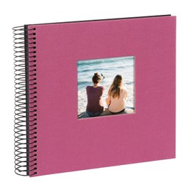 goldbuch Bella Vista Spiral Album with Picture Cut-Out, 40 Black Pages, Linen, Coffee Bronze, Fuchsia (black sides), 40 mm