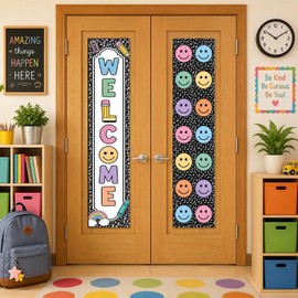 2 Pcs Composition Notebook Classroom Door Window Cover Smiley Face Motivational Blackout Lockdown Shades Glass Curtains Darkening Roller Drapes for Back To School Teacher Office Nursery Room Supplies