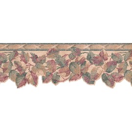 Concord Wallcoverings Wallpaper Border Floral Pattern Leaves, Die Cut Edge for Cottage Bedroom Living Room, Beige Green Burgundy, 15 Ft by 8.25 In FK20154B