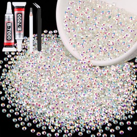 3000PCS SS12/3mm Crystal Rhinestones (Transparent AB) with 2Pcs 10ml B7000 Jewelry Glue, Bedazzling Flatback Glass Rhinestones for Crafting, Gems Diomand Charms for Tumbler Shoes Clothing Nail Art