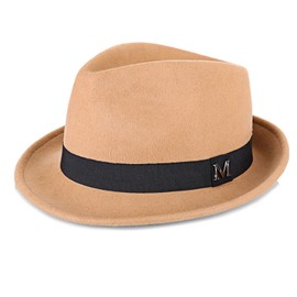 FREEBIRD99 100% Wool Felt Panama Fedora Hat Short Brim Trilby Flat Hat for Men Women (CA/US, Numeric, 7, 7 1/4, Khaki)