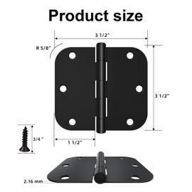 FANMAOUS 6 Pack Matte Black Door Hinges 3 Inch Interior and Exterior Door Hinges 3in x 3in Black Door Hinges with 5/8" Radius Corners for Interior Door/Residential Use