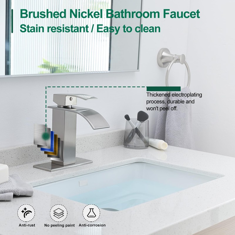 VOTON Bathroom Faucets Brushed Nickel Waterfall Bathroom Sink Faucet Modern