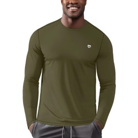 Zengjo Thermal Shirts for Men Athletic Workout Running(Deep Olive, S)