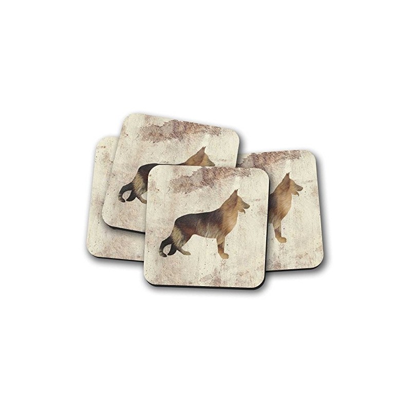 Silver Kangaroo German Shepherd Drinks Coasters - set of 4