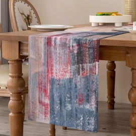 Velvhom Table Runner Modern Beige Grey Red White Table Runner Linen Table Runner Painting Art Dining Table Decor Table Mats for Dining Table Wedding Gift Party Wedding 40 x 140 cm