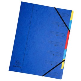 Exacompta - Ref 54072E - Stapled Spine Multipart File - 245 x 320mm in Size, Suitable for Storing A4 Documents - 7 Tabbed Sections - Blue Cover with Multicoloured Tabs