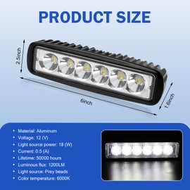 LED Daytime Running Lights, 6LED 18W Plastic Shell Spotlight, IP67 Waterproof Auxiliary Lighting Accessory, Universal for Most Cars Motorcycles Buggies Trucks Forklifts Boats (White)