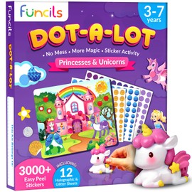 Funcils Dot Art Activity - Unicorn & Princess Sticker Art Kit, Arts and Crafts for Kids, Toddler Craft Supplies, Gifts for Boys & Girls Age 3, 4, 5, 6, 7 Year Old - Toys & Travel Activities for Kids