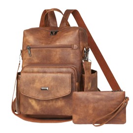 Dora & Liz Women's Leather Backpack Purse Fashion Travel Backpack Designer Convertible Shoulder Bag Work Handbag with Wristlet (Brown)