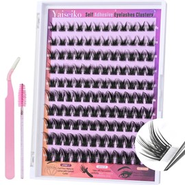 Self Adhesive Lash Clusters Natural Self Adhesive Lashes Clusters Press on Lashes No Glue Needed Wispy C Curl Individual Lashes Kit by Yaiseiko(120Pcs,10-16MM)