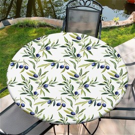 artslion Outdoor Round Tablecloth with Elastic Band 44In-110cm Elastic Garden Tablecloth with Olive Pattern Fits 38"-42" Wide Tables