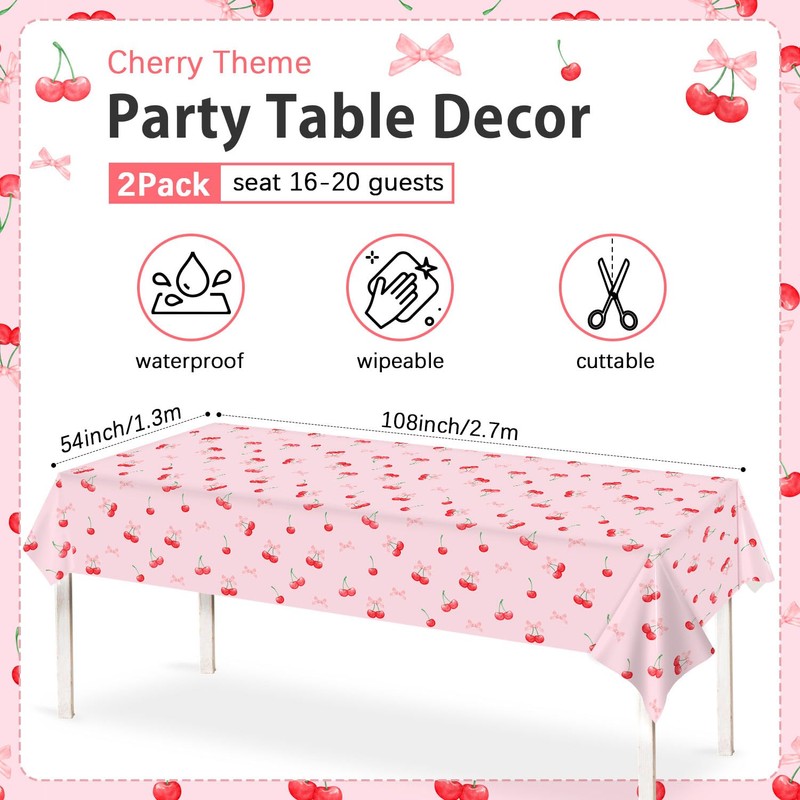 Heboland Cherry Party Tablecloth, 137x274cm, 2 Pack