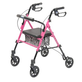 Lumex Set n' Go Rollator, Height-Adjustable, Rolling Walkers for Seniors with Seat, Pink