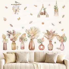 decalmile Wall Sticker Boho Palm Tree Leaves Wall Sticker Plants Flowers Butterflies Wall Sticker Bedroom Living Room Children's Room Wall Decoration