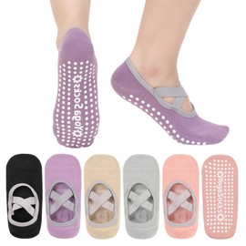 Calcetines de Yoga para Mujer, 5 Pares de Calcetines de Pilates Antideslizantes con Correas Calcetines de Deportivos, Calcetines de Algodón para Yoga Pilates Ballet Danza Entrenamiento Fitness