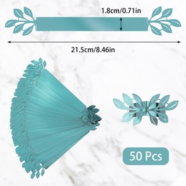 URROMA Reflective Napkin Ring, 50Pcs Mirror Green-Blue Leaf Napkin Clasp Decorative Towel Buckle Wedding Napkin Wraps Band Paper Napkin Holder