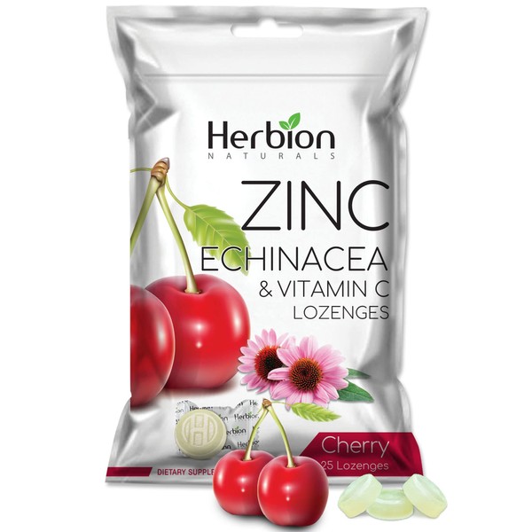 Herbion Naturals Zinc, Echinacea and Vitamin C Lozenges with Natural Cherry Flavor - 25 CT – Dietary Supplement – Supports Immune System – Promotes Overall Good Health for Adults and Children 5+