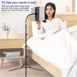 SAMHOUSING Phone Tripod, Ipad Tripod Stand,Gooseneck 65-inch Floor Stand for Tablet/iPhone, Adjustable Tripod Stand with 360 Rotating Compatible with iPhone iPad mini/Air/Pro and All 4.5-12.9 Inch Tablets