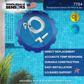 Wholesale Sensors Replacement for Jandy Zodiac 7784 Air/Water/Solar, Temperature Sensor, Made in the USA & 12 Month Warranty, Compatible with AquaLink RS Pool & Spa Control Systems