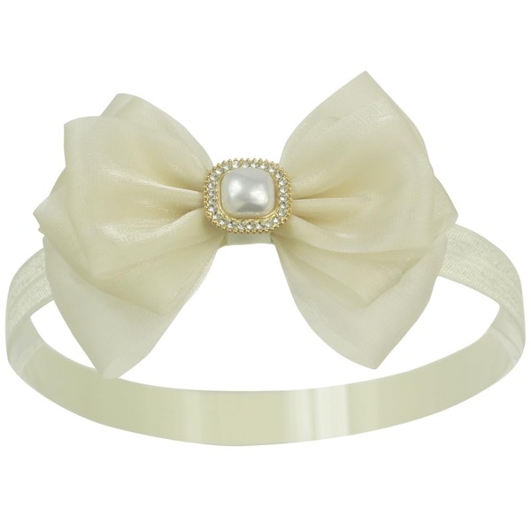 Nihao Baby Fairy Gold Rhinestone Crown Embellishments Bow Headband for Toddler Girls (6 Month-2 Year Old,Ivory headband-4)