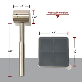 OUTDO.MXT Stainless Steel Meat Tenderizer Mallet Heavy Duty Meat Hammer Kitchen Meat Hammer Straight Style Design For Steak, Chicken, Beef, Pork, Nuts and Ice Comes with a 4-hole Silicone Ice Box