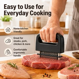 48-Blade Stainless Steel Meat Tenderizer Tool – Heavy Duty Handheld Meat Mallet for Fast Tenderizing, Marinades, BBQ & Kitchen Cooking Prep