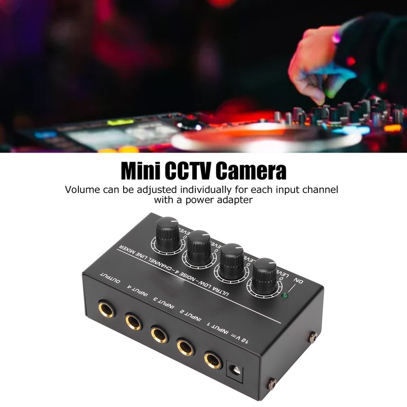 4 Channel Line Mixer Stereo Compact Low Noise Adjustable Volume
