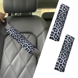 JDDRY 2PCS Car Seat Belt Cover,Leopard Printed Pu Leather Seat Belt Cover,Seat Belt Shoulder Pad for Cars/SUVs/Trucks, Universal Seat Belt Pad (White&Black-HJ)