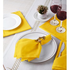 Encasa Cotton Cloth Napkins | Set of 6 | Size 17''x17'' | Sunbeam Yellow Solid Color | Machine Washable