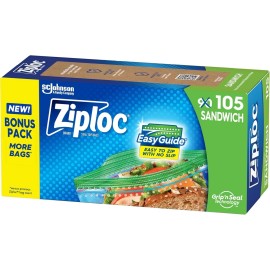 Ziploc Sandwich and Snack Bags with EasyGuide Texture, 105 Bags Total